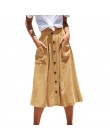 LASPERAL 2019 otoño verano moda Casual mujer Color puro faldas de cintura alta botones de un solo pecho Falda Midi bolsillo ofer