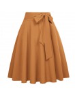 Faldas de cintura alta de Color sólido de mujer auto-Tie Bow-Knot embellecido big swing keen longitud elegante retro A-Line fald