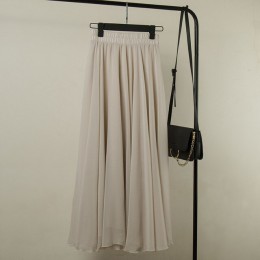 2019 Faldas largas bohemias mujeres estiramiento de alta cintura sólido gasa falda de línea a Casual plisado Maxi falda Faldas S