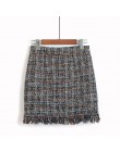Mini falda de lana para mujer colorfai 2019 Otoño Invierno Vintage recta Plaid borla Falda Skater de cintura alta Femininas SK55