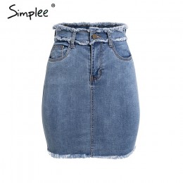 Simplee Sexy lápiz denim Mujer falda borla cintura alta bodycon mini falda femenina Casual streetwear jeans verano faldas 2019