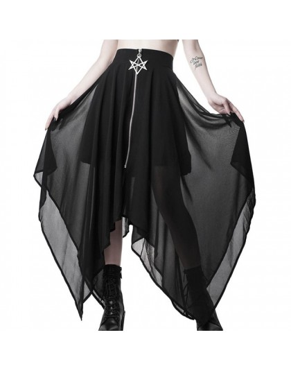 Falda gótica Verano malla Irregular mujeres faldas estrella cremallera negro Punk faldas gótico oscuridad señora falda Casual su