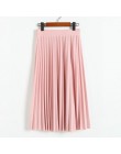 Nueva moda mujer de cintura alta plisada Color sólido media longitud falda elástica promociones señora negro rosa