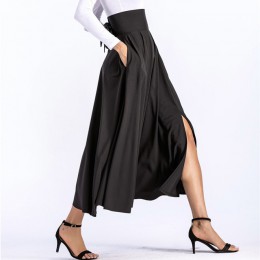 Falda larga plisada a la moda de las señoras de la vendimia de la falda larga de la hendidura de las mujeres de colorfai 2019 SK