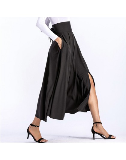 Falda larga plisada a la moda de las señoras de la vendimia de la falda larga de la hendidura de las mujeres de colorfai 2019 SK