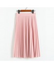 Nueva moda mujer de cintura alta plisada Color sólido media longitud falda elástica promociones señora negro rosa