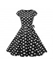 Negro Blanco Polka Dot Vintage vestido de verano para mujer estampado Floral manga corta vestido Retro Rockabilly vestidos de fi