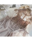 2019 nuevo vestido de moda para mujer, vestido de malla de manga de linterna, vestido de hadas bordado de encaje transparente pa