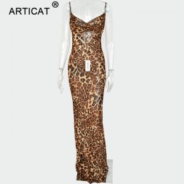 Articat Sexy cuello pico leopardo vestido de fiesta mujer Spaghetti Strap Backless Delgado Maxi vestido de gasa de verano Vestid