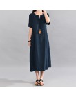 S-5XL Celmia mujeres Vintage vestido de lino 2019 verano cuello en V manga corta bolsillos sólidos Casual suelto Midi vestido de