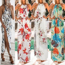 Vestido de mujer 2019 moda mujer estampado Boho Floral largo Maxi vestido sin mangas noche fiesta verano playa vestido cuello re