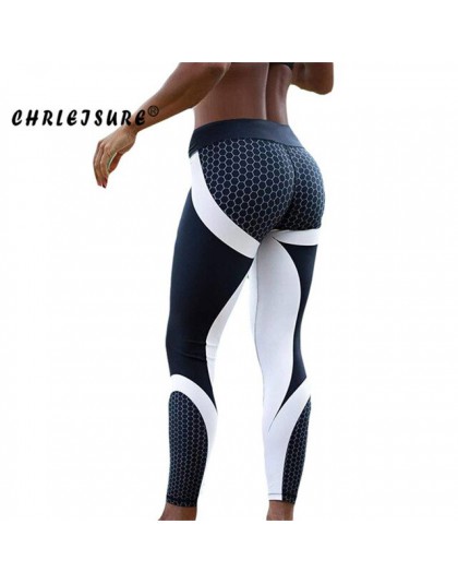 CHRLEISURE Fitness Legging geométrico honeycomb Impresión digital Leggings cintura alta transpirable poliéster mujer Legging