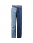 [EAM] nueva primavera 2019 de moda de alta cintura de retazos de Color desmontable azul Jeans rectos pantalones vaqueros de muje