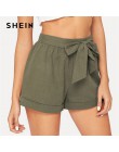 SHEIN auto cinturón cintura elástica pantalones cortos Fitness Swish mujeres ejército verde sólido media cintura pantalones cort