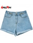 Garemay pantalones cortos de mezclilla de mujer clásico Vintage de cintura alta azul pierna ancha mujer Caual verano señoras pan