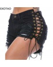 EXOTAO verano negro cordones pantalones cortos rasgados de mezclilla para mujer sexy vendaje de cintura alta pantalones cortos r