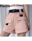 Flectit verano Mujer Pantalones cortos Cargo moda coreana alta cintura Mini Shorts con bolsillo hebilla cinturón Casual señoras 
