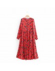 Vestido largo rojo con estampado floral de moda de 2019 para mujer, vestido plisado con cuello redondo, vestidos de fiesta de ma