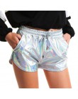 Pantalones cortos metálicos brillantes para mujer 2019 verano holográfica de aspecto húmedo Casual con cordón elástico Festival 
