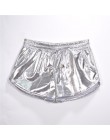Pantalones cortos metálicos brillantes para mujer 2019 verano holográfica de aspecto húmedo Casual con cordón elástico Festival 