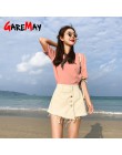 Garemay falda pantalones cortos de mezclilla blanco coreano Vintage pierna ancha cintura alta Mujer suelta pantalones cortos de 