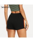 SweatyRocks pantalones cortos a rayas con cordón lateral 2018 verano cintura elástica Athleisure Shorts mujeres negro media cint
