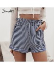 Simplee Casual pantalones cortos a rayas de verano de las mujeres de cintura alta botones holgados pantalones cortos de la parte