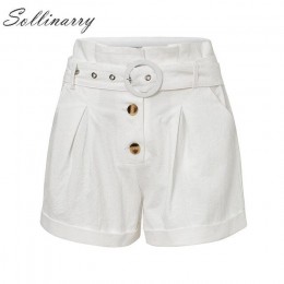 Sollinarry alta estilo blanco bolsillo algodón pantalones cortos mujeres botón cinturón corbata pantalones cortos femeninos invi