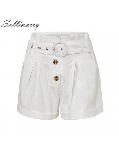 Sollinarry alta estilo blanco bolsillo algodón pantalones cortos mujeres botón cinturón corbata pantalones cortos femeninos invi