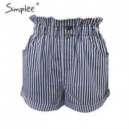 Simplee Casual pantalones cortos a rayas de verano de las mujeres de cintura alta botones holgados pantalones cortos de la parte