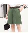 Jielur moda coreana Casual verano Shorts mujer suelta pierna ancha Pantalon mujer Cinturón Verde blanco alta cintura pantalones 