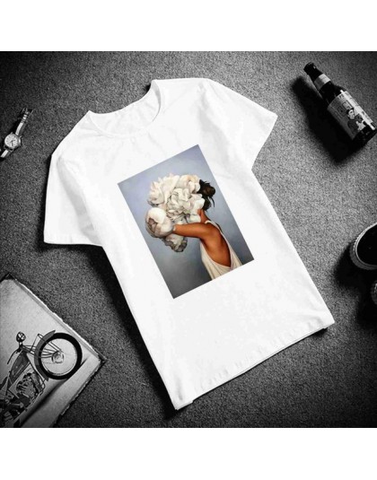Nuevo algodón Harajuku estética camiseta Sexy flores pluma estampado y Camisetas manga corta Camisetas moda Casual pareja camise