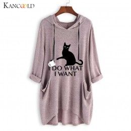 Camiseta superior de KANCOOLD para mujer, camiseta con capucha de orejas de gato con estampado Casual, manga larga, bolsillo Irr