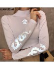 Weirdgirl camisetas de mujer con estampado de dragón reflectantes moda cuello alto manga larga ajustado Harajuku camisetas para 