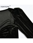 Fantoye Sexy Deep cuello en V negro franela Crop superior mujeres elegante Bubble Sleeve Skinny Bandage ceñido camisetas camiset