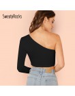 SweatyRocks One Shoulder Solid Crop Tee sin mangas Delgado básico Sexy camiseta 2018 moda mujer Streetwear verano Camisetas De F