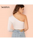SweatyRocks One Shoulder Solid Crop Tee sin mangas Delgado básico Sexy camiseta 2018 moda mujer Streetwear verano Camisetas De F