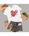 SHEIN señoras Simple cuello redondo estampado gráfico camiseta verano Casual minimalista manga corta letras mujeres camisetas