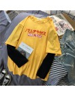 Coreano kawaii amarillo T camisa de manga larga de las mujeres O Camisetas cuello otoño Tops Casual Tee camiseta letra impresa H