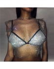 FestivalQueen Sexy diamantes malla recortada camiseta sin mangas mujer verano cubrir Bikini ver a través de diamantes de imitaci