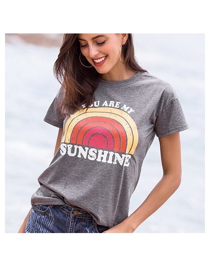 Camiseta de manga corta de verano para mujer camiseta You Are My rayo de sol arcoíris estampado cuello redondo Camiseta femenina