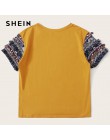Camiseta de brezo informal estilo folclórico SHEIN camiseta para mujer 2019 Verano de manga corta elástica Boho camiseta bonita