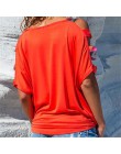 Gran oferta camiseta de hombro desnudo para mujer nueva Vintage Boho estampado frío hombro túnica suelta camiseta Color puro man