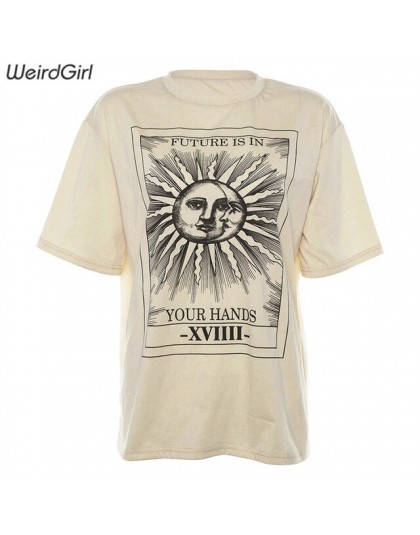 Weirdgirl mujer casual moda camiseta caqui letra sol Luna estampado suelto cuello redondo media manga elástica estirada verano h