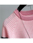 Shintime Plaid camiseta Mujer rayas Camiseta de punto de algodón 2019 coreano camiseta Mujer camiseta, ropa Mujer Camisetas Muje