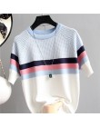 Shintime Plaid camiseta Mujer rayas Camiseta de punto de algodón 2019 coreano camiseta Mujer camiseta, ropa Mujer Camisetas Muje