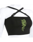 Weekeep hebilla dragón negro tanque bordado superior mujer ropa de calle corta Sexy camisetas sin mangas 2019 verano Bralette Cr