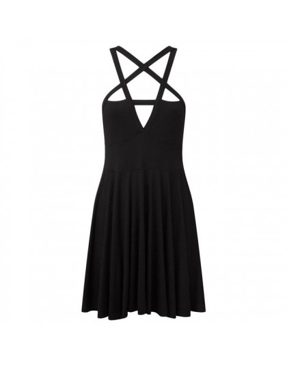 2019 Sexy verano mujeres Slim Mini vestido negro pentagrama mujeres Goth vestido Sexy moda vestido
