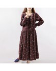 2019 nuevos vestidos de mujer Otoño Invierno Vintage estampado Casual manga larga Retro algodón Maxi túnica Floral talla grande 