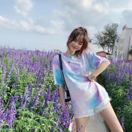 MiShow 2019 verano Mujer moda casual simple letra impresa cuello redondo multicolor manga corta Camiseta creativa MX19B3314